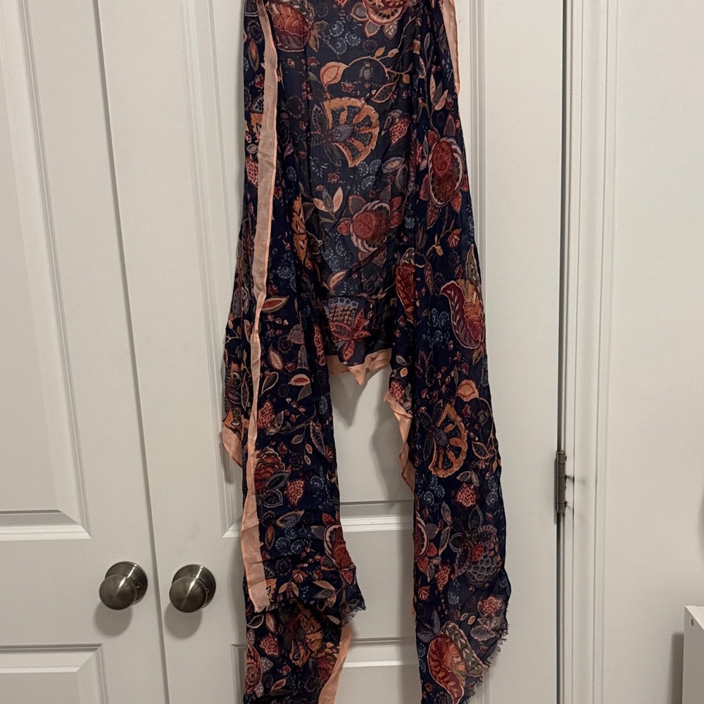 LOFT Navy and Peach Floral Scarf